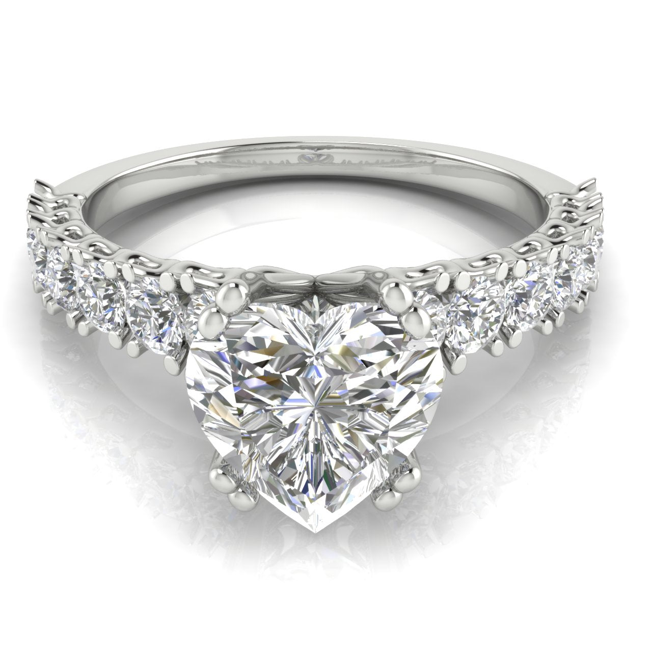 Scalloped Pave Heart Shaped Moissanite Engagement Ring