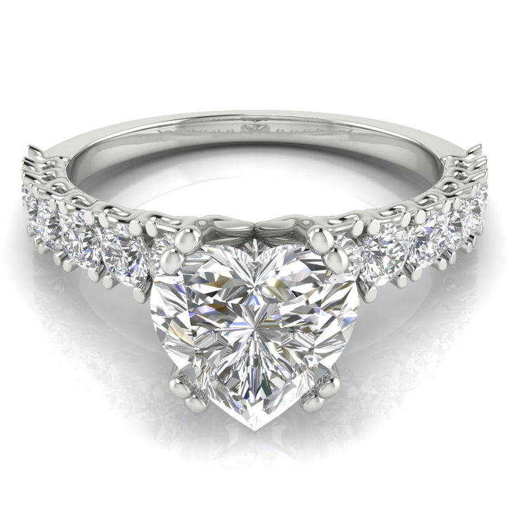 Scalloped Pave Heart Shaped  Engagement Ring | Moissanite | Lab Grown Diamond