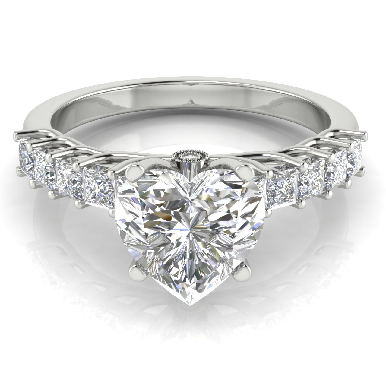 Princess Paved Heart Shaped Lab Diamond Engagement Ring