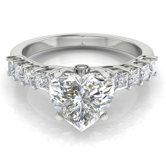 Princess Paved Heart Shaped Lab Diamond Engagement Ring