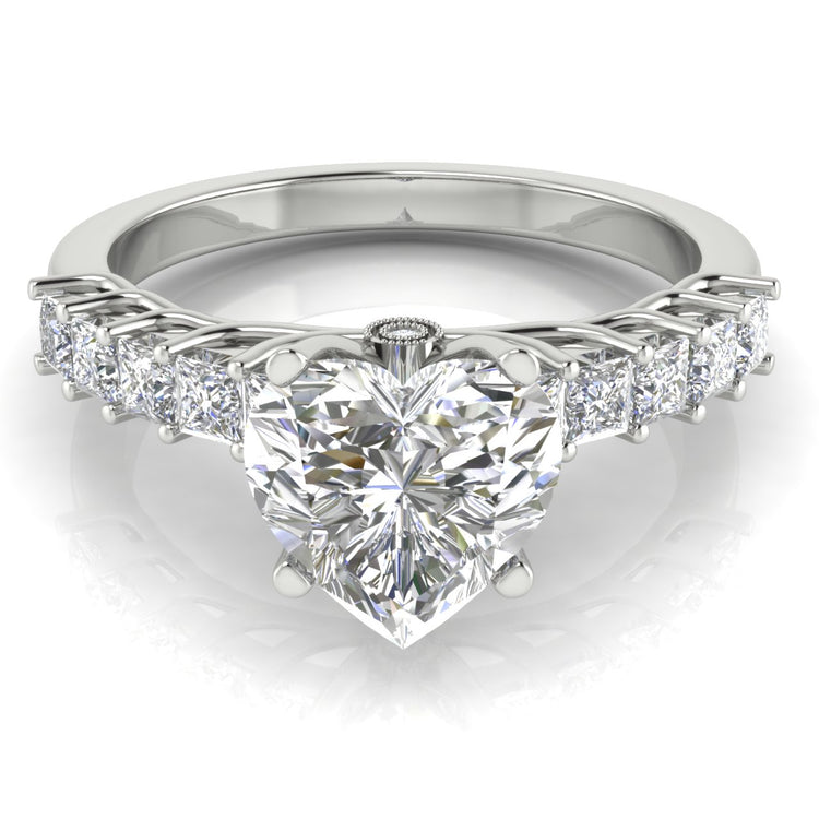 Princess Paved Heart Shaped  Engagement Ring | Moissanite | Lab Grown Diamond