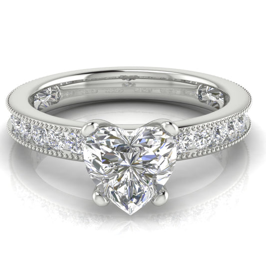 Channel Set Milgrain Emerald Cut  Engagement Ring | Moissanite | Lab Grown Diamond