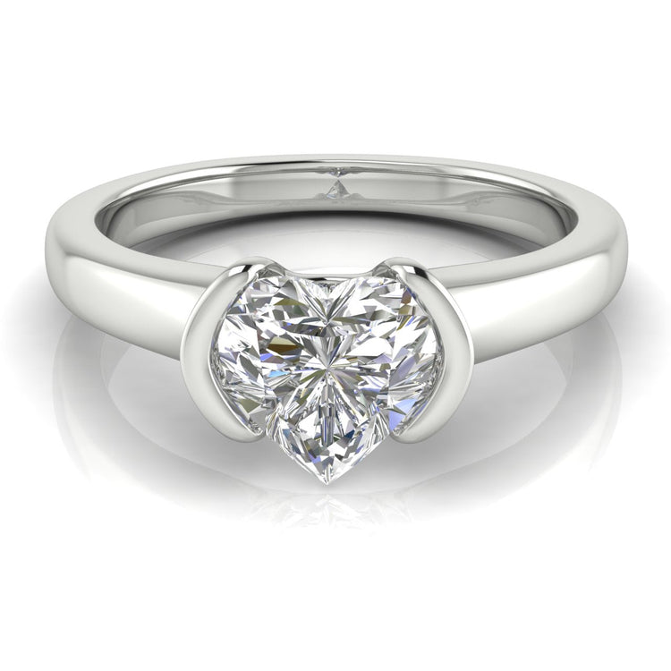 Half Bezel Heart Shaped Lab Diamond Engagement Ring 