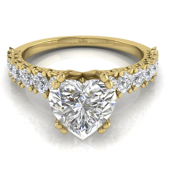 Scalloped Pave Heart Shaped Moissanite Engagement Ring