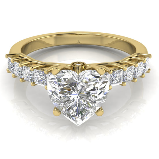 Princess Paved Heart Shaped Moissanite Engagement Ring