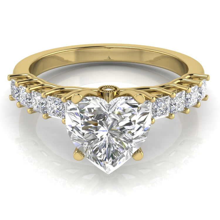 Princess Paved Heart Shaped Lab Diamond Engagement Ring