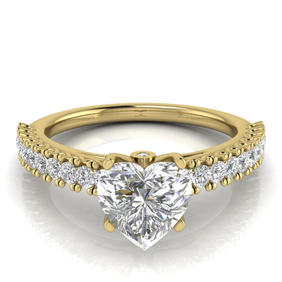 Floating Pave Heart Shaped Lab Diamond Engagement Ring