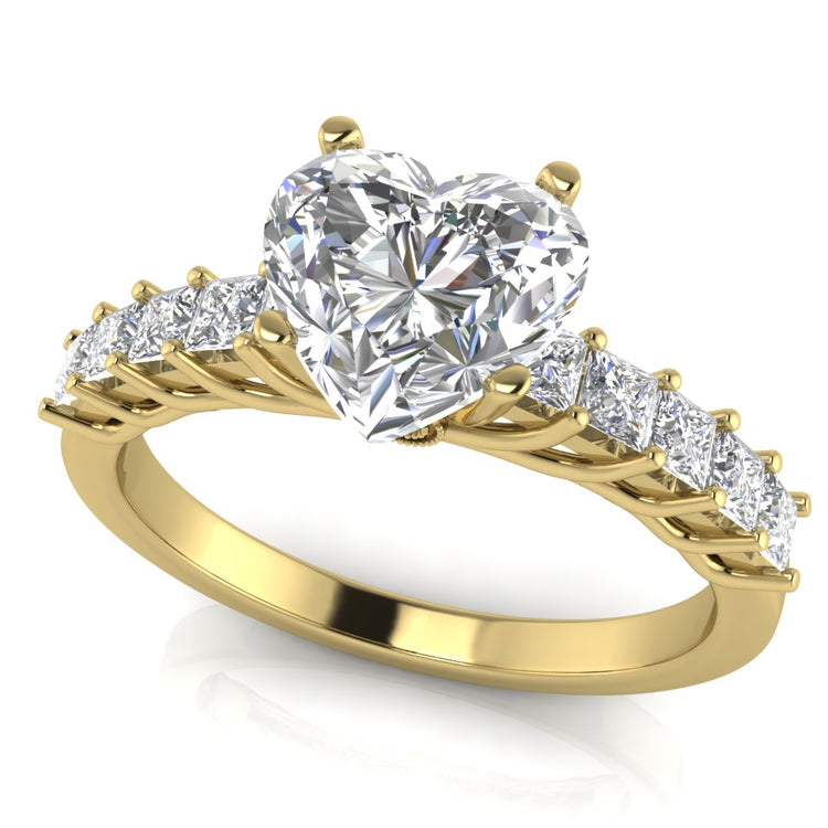 Princess Paved Heart Shaped Lab Diamond Engagement Ring