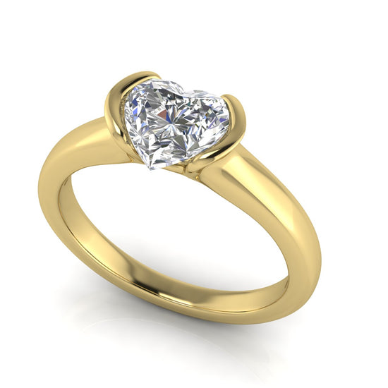 Half Bezel Heart Shaped Moissanite Engagement Ring