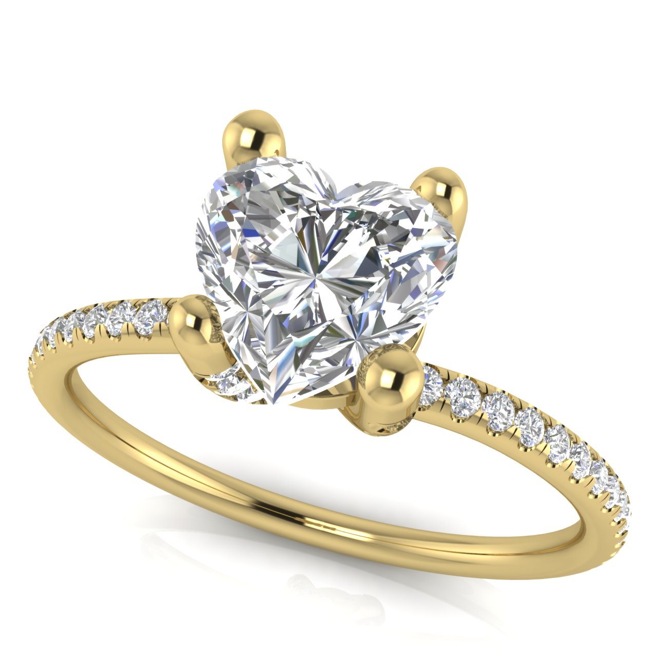 Prong Pave Heart Shaped Moissanite Engagement Ring