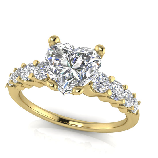 Graduated Pave Heart Shaped Moissanite Engagement Ring