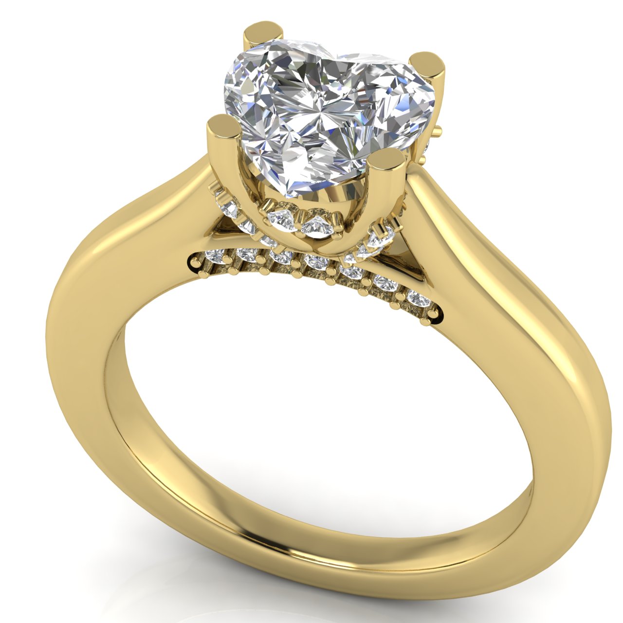 Bridge Paved Heart Shaped Lab Diamond Engagement Ring