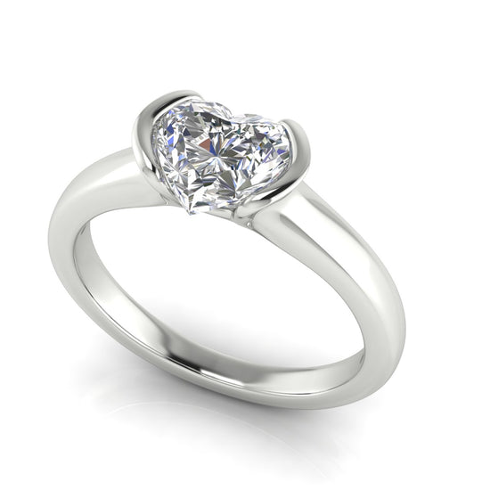 Half Bezel Heart Shaped Moissanite Engagement Ring