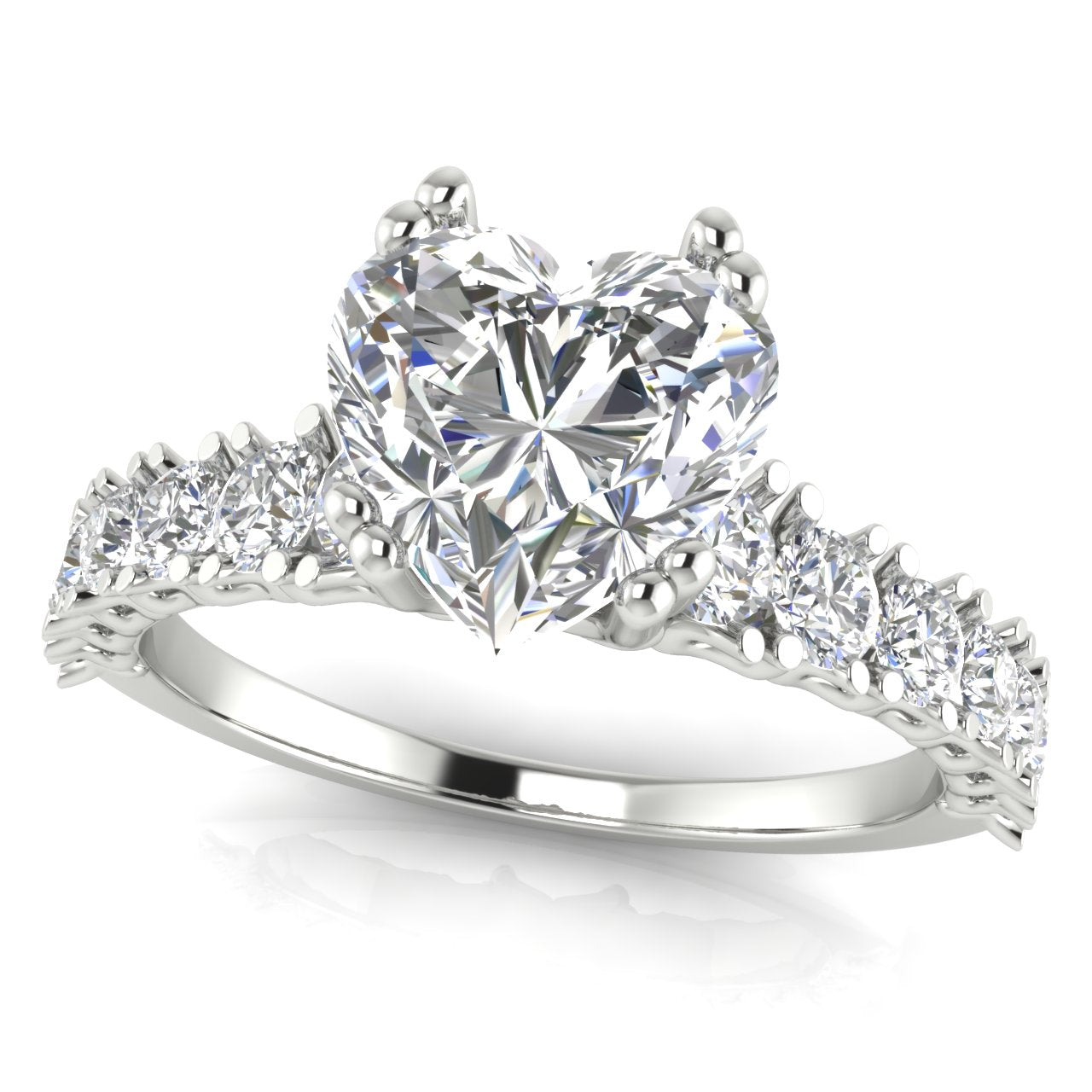 Scalloped Pave Heart Shaped Moissanite Engagement Ring