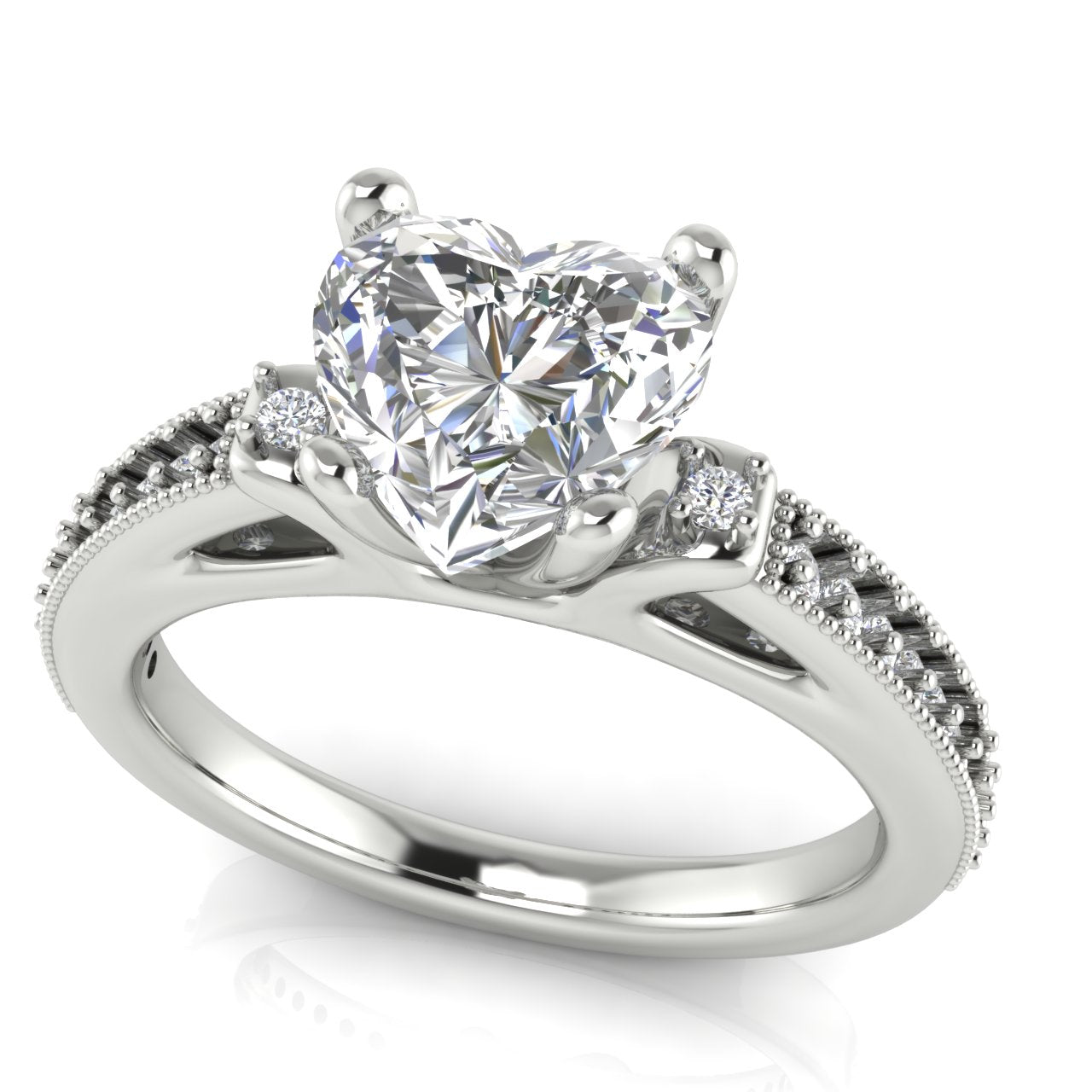 Shoulder Set Vintage Heart Shaped Lab Diamond Engagement Ring