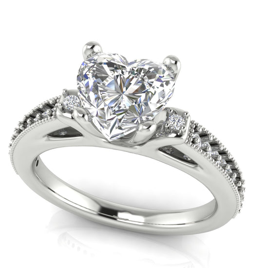 Shoulder Set Vintage Heart Shaped Moissanite Engagement Ring