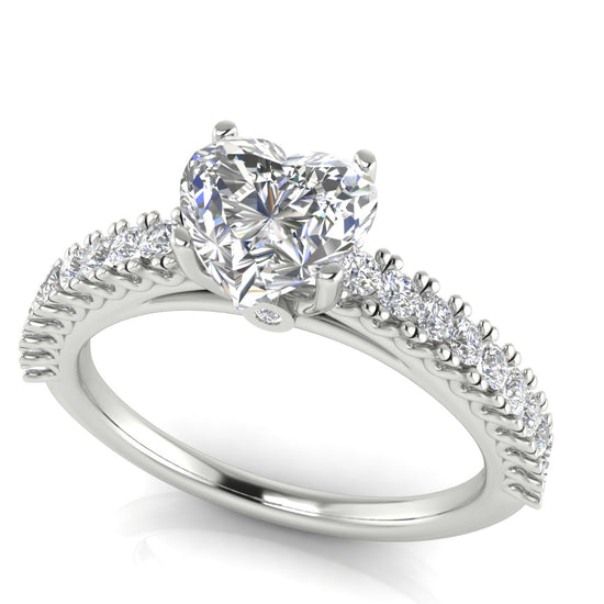 Floating Pave Heart Shaped Moissanite Engagement Ring