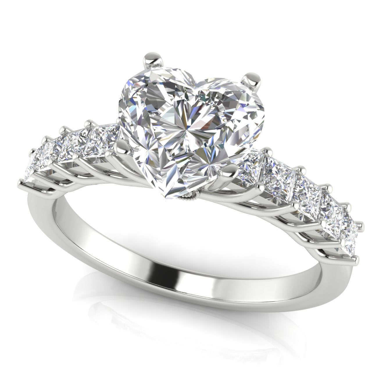 Princess Paved Heart Shaped Moissanite Engagement Ring