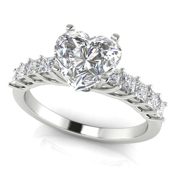 Princess Paved Heart Shaped Lab Diamond Engagement Ring