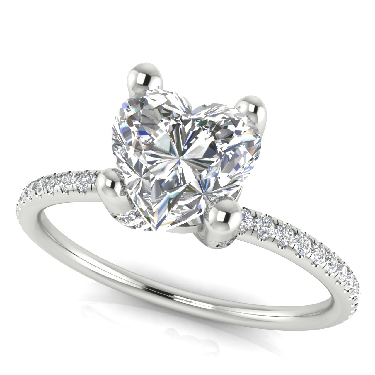 Prong Pave Heart Shaped Moissanite Engagement Ring