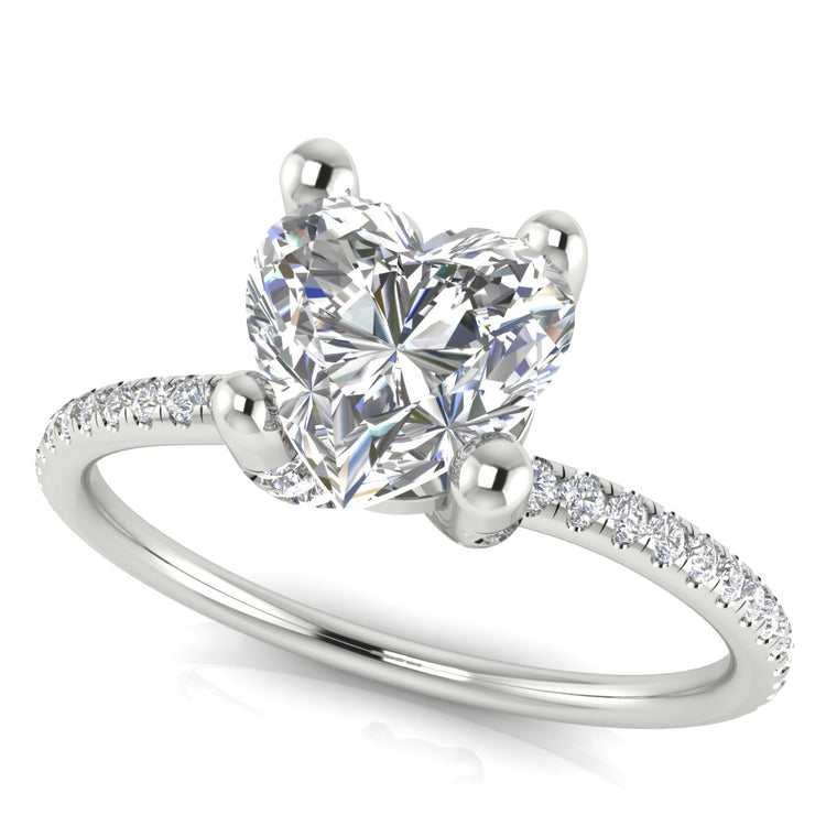 Prong Pave Heart Shaped Moissanite Engagement Ring