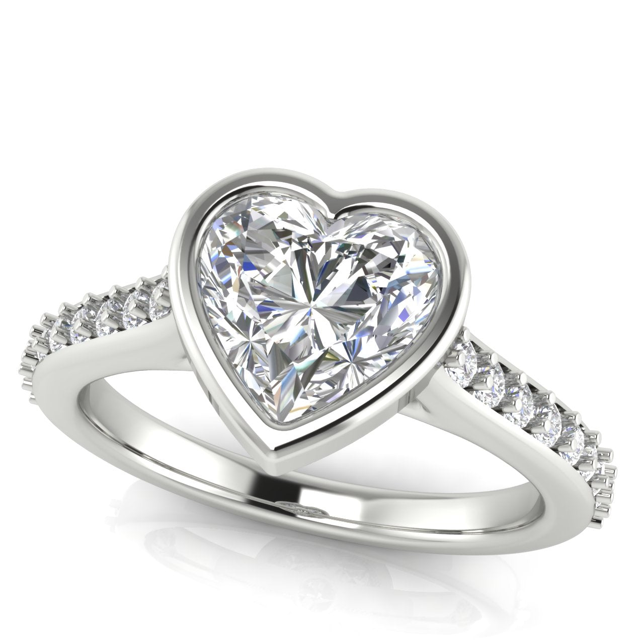 Pave Bezel Heart Shaped Moissanite Engagement Ring