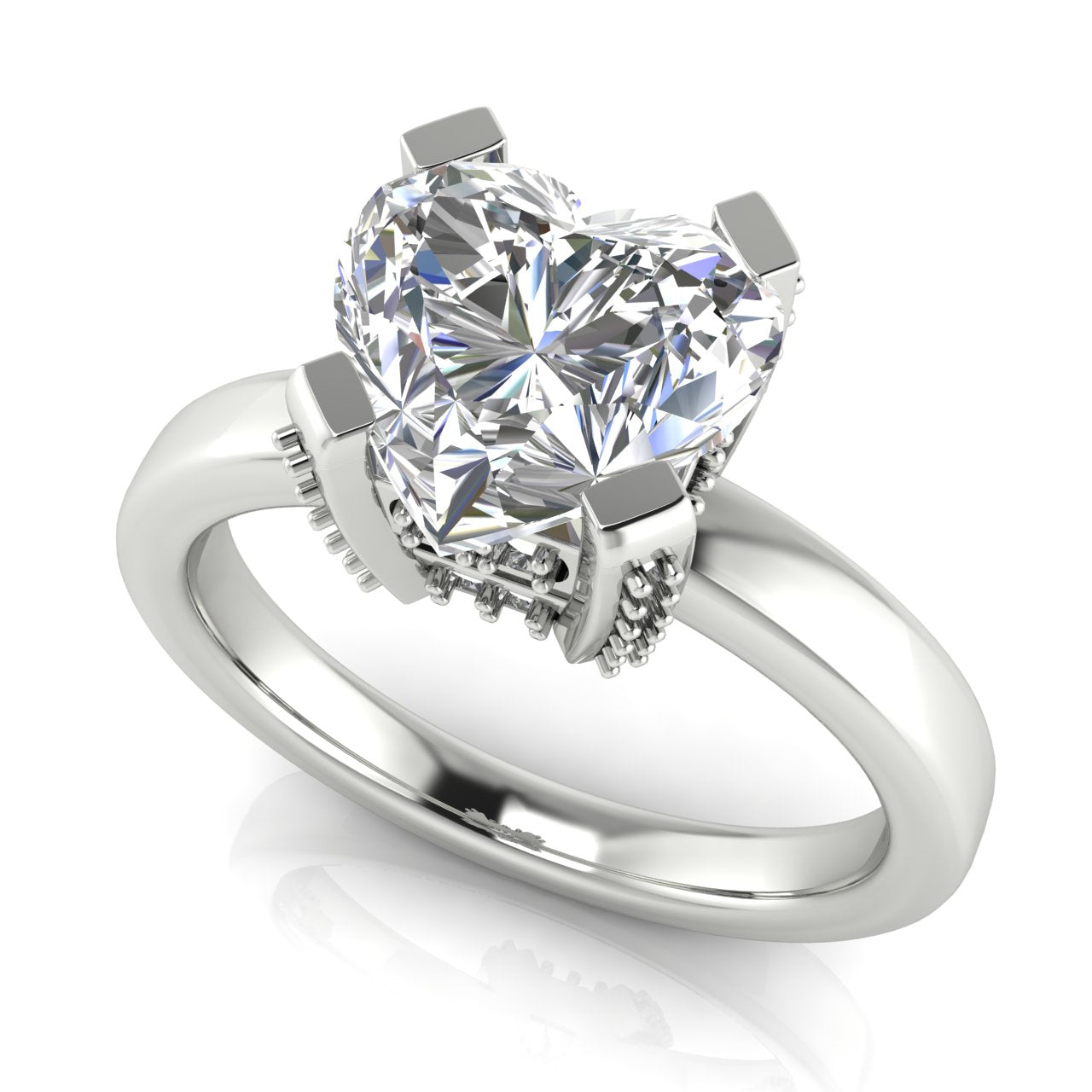 Architectural Pave Heart Shaped Moissanite Engagement Ring