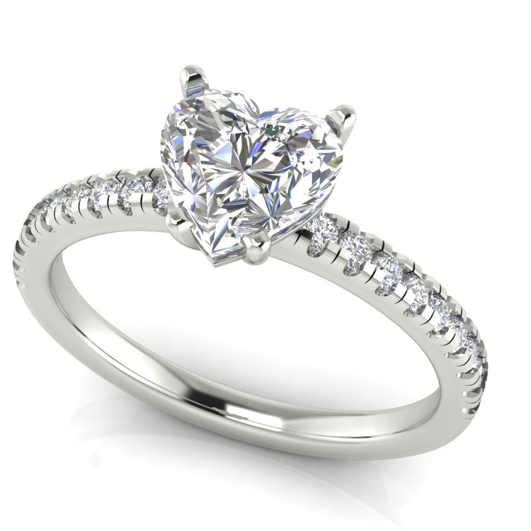 French Pave Basket Heart Shaped Moissanite Engagement Ring