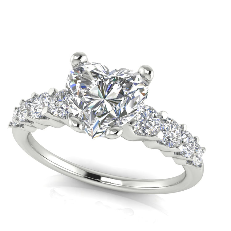 Graduated Pave Heart Shaped Moissanite Engagement Ring