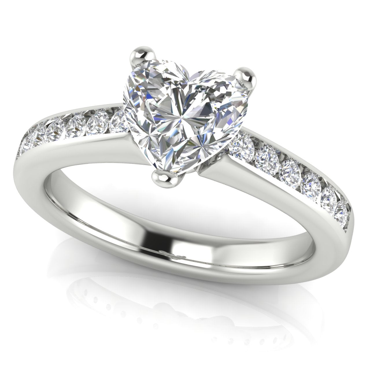 Round Channel Set Heart Shaped Lab Diamond Engagement Ring