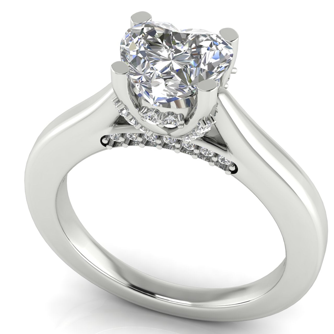 Bridge Paved Heart Shaped Lab Diamond Engagement Ring