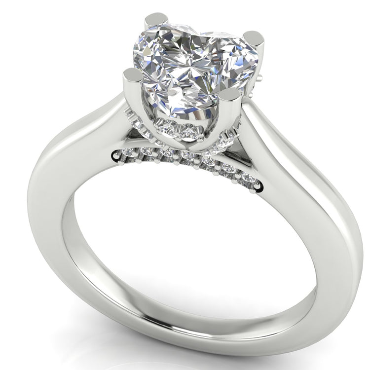 Bridge Paved Heart Shaped Moissanite Engagement Ring