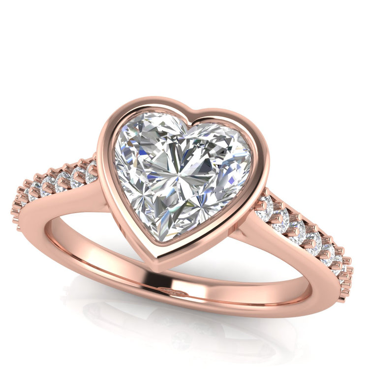 Pave Bezel Heart Shaped Moissanite Engagement Ring