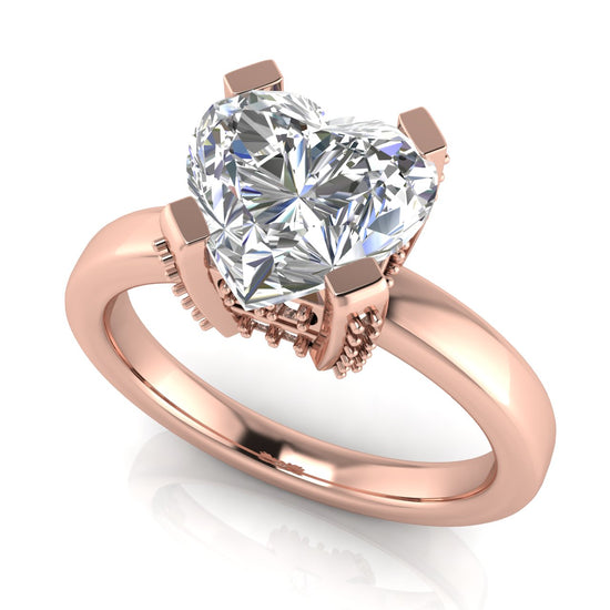 Architectural Pave Heart Shaped Moissanite Engagement Ring