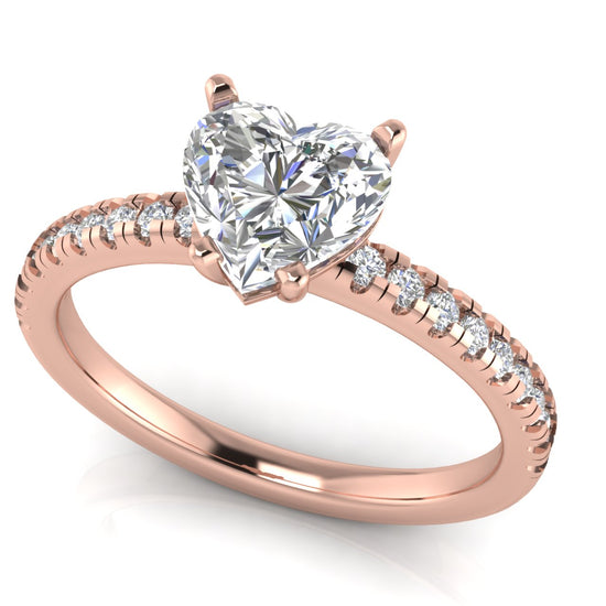 French Pave Basket Heart Shaped Moissanite Engagement Ring