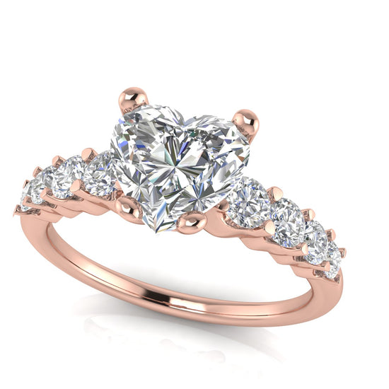 Graduated Pave Heart Shaped Lab Diamond Engagement Ring