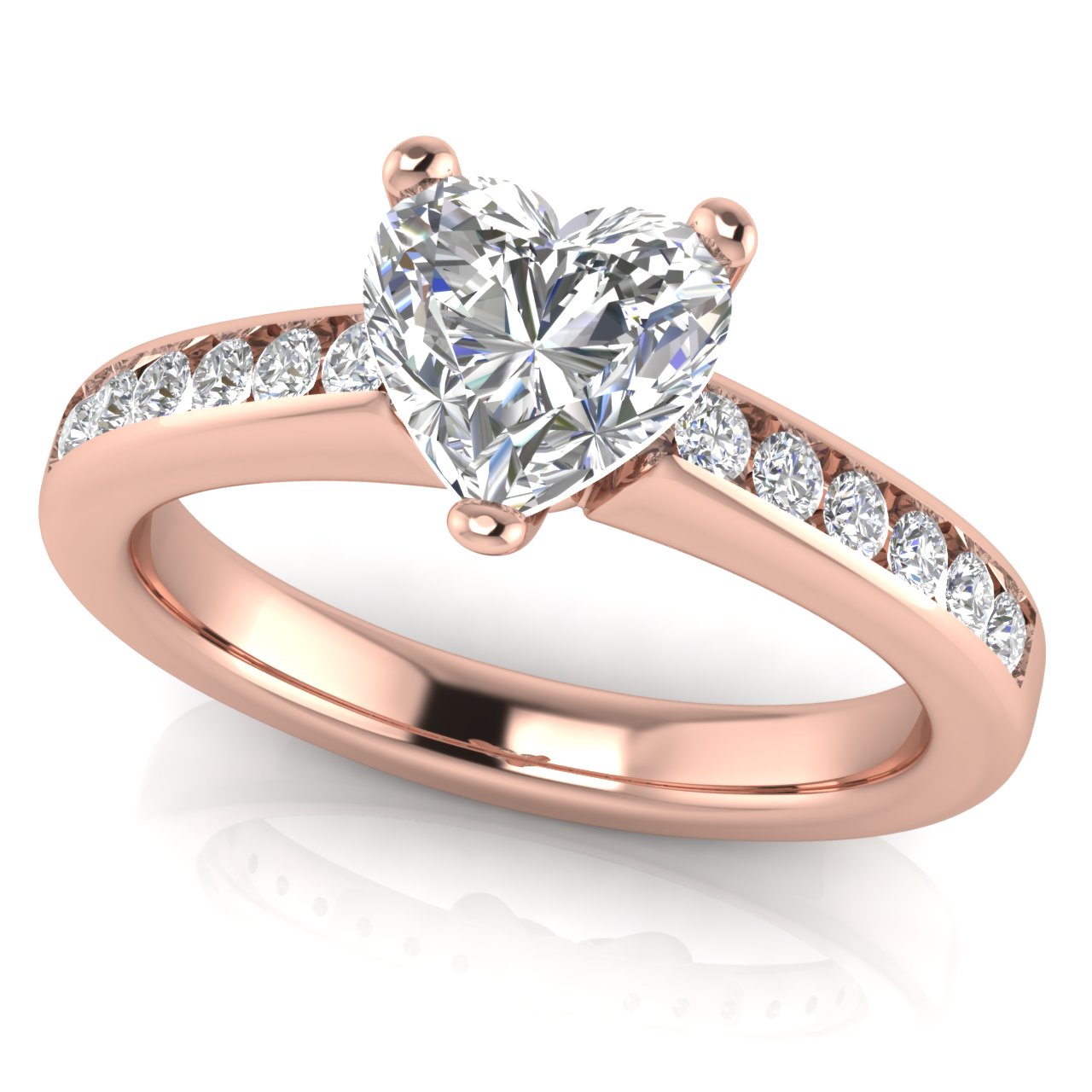 Round Channel Set Heart Shaped Moissanite Engagement Ring