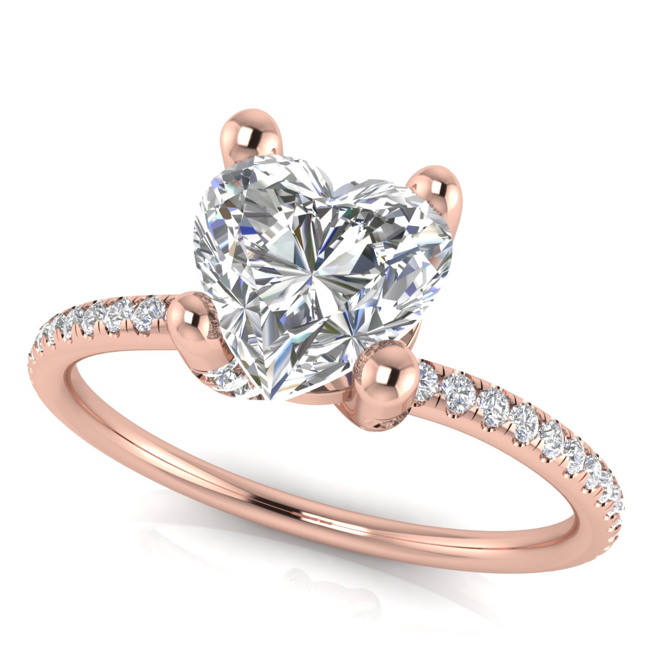 Prong Pave Heart Shaped Moissanite Engagement Ring