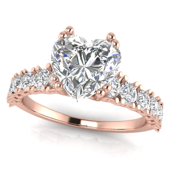 Scalloped Pave Heart Shaped Moissanite Engagement Ring