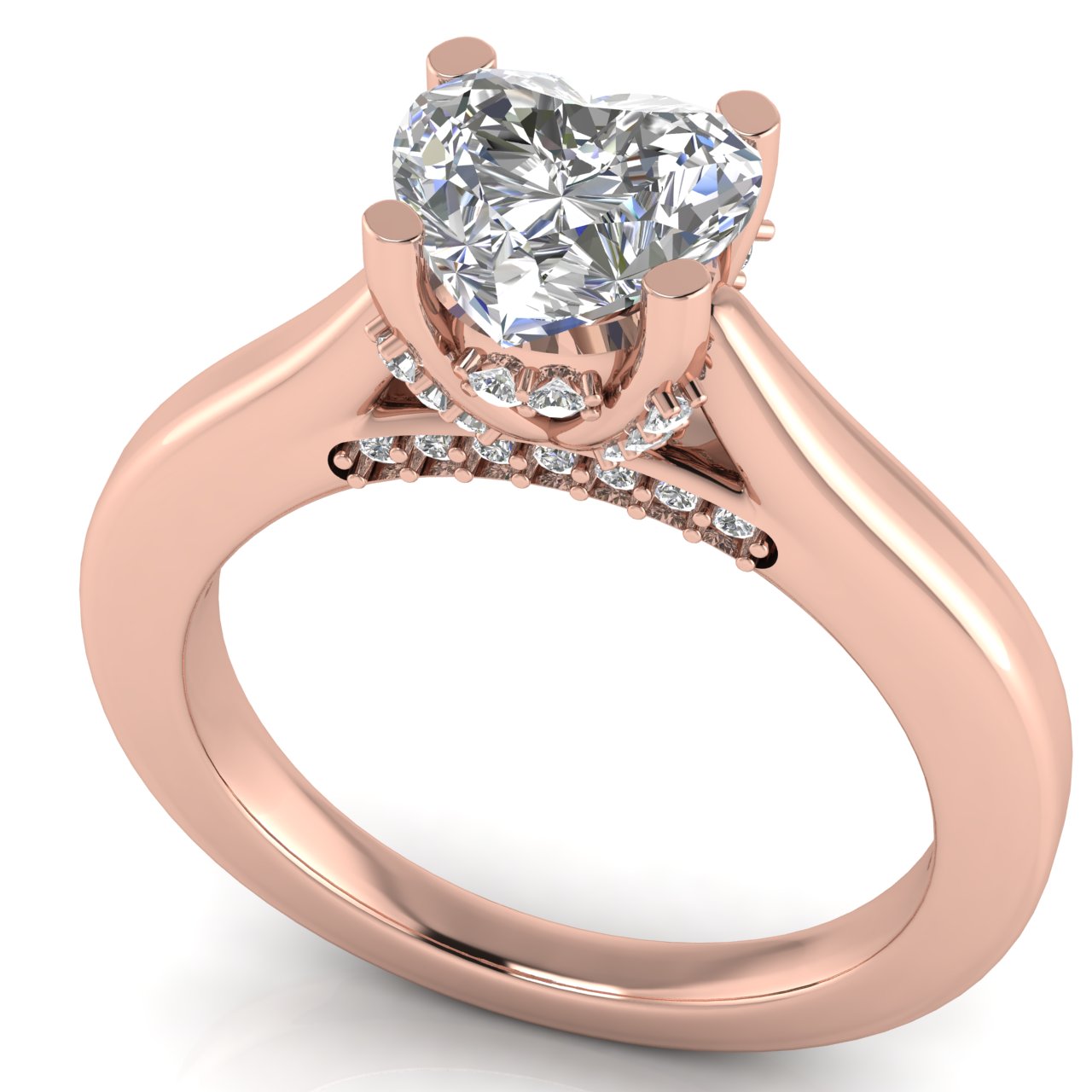 Bridge Paved Heart Shaped Lab Diamond Engagement Ring