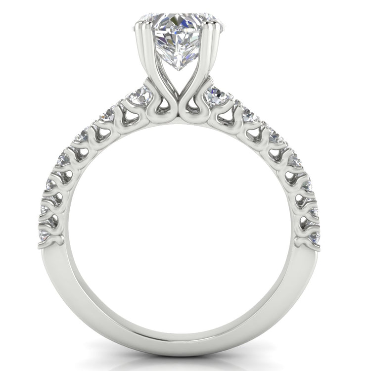 Scalloped Pave Heart Shaped Moissanite Engagement Ring