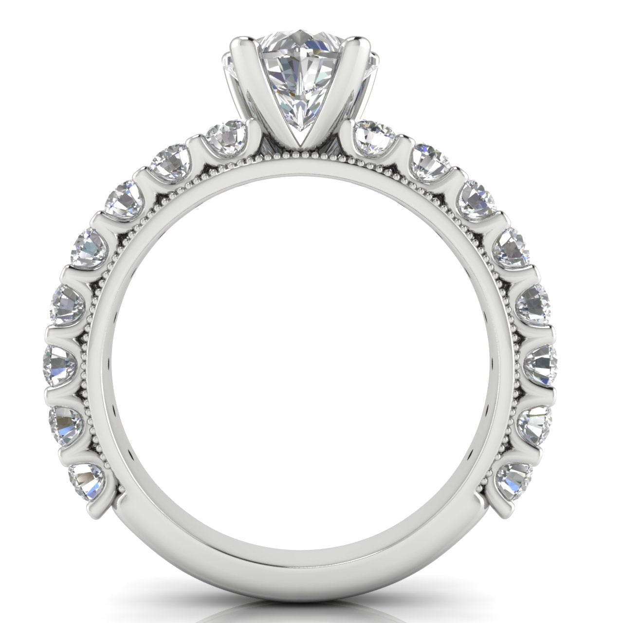 Round Pave Milgrain Heart Shaped Moissanite Engagement Ring