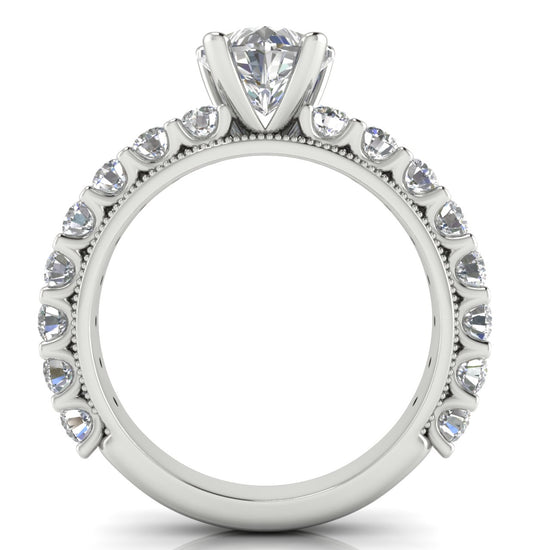 Round Pave Milgrain Heart Shaped Moissanite Engagement Ring