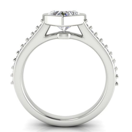 Pave Bezel Heart Shaped Lab Diamond Engagement Ring