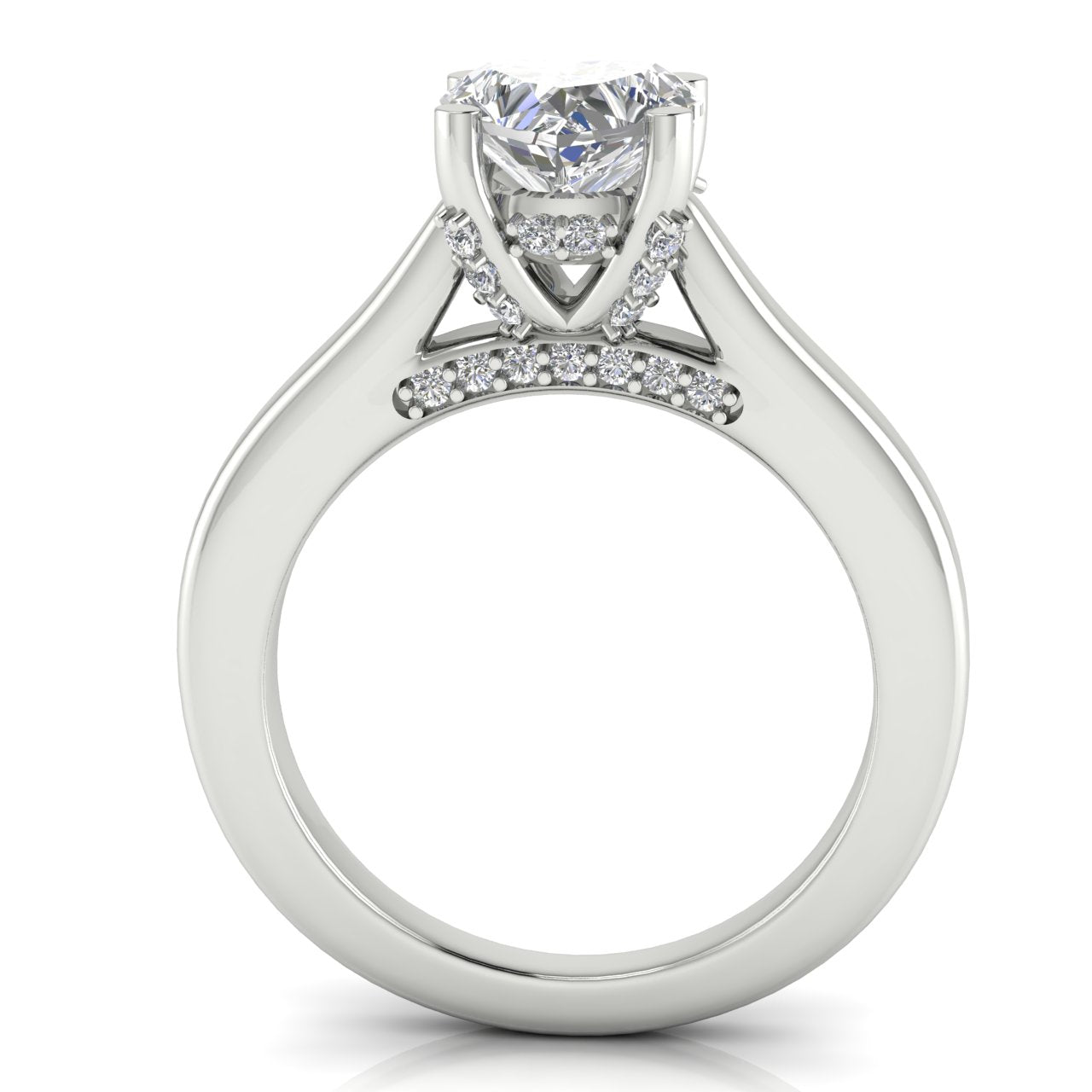 Bridge Paved Heart Shaped Moissanite Engagement Ring