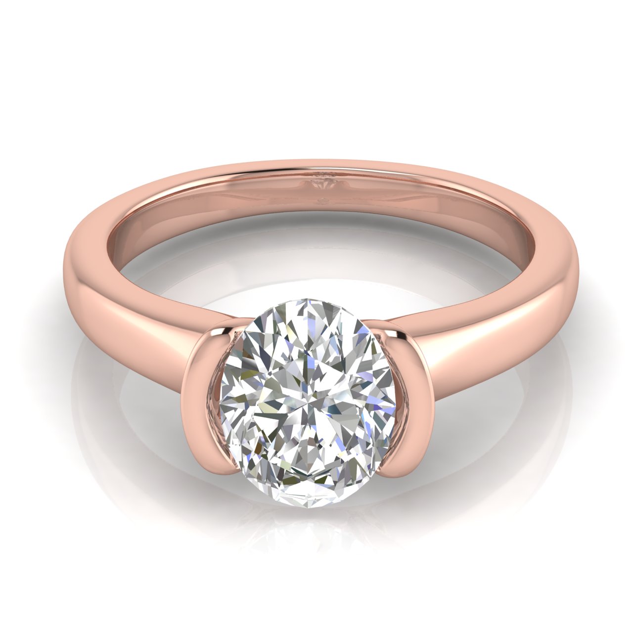 Half Bezel Oval Lab Diamond Engagement Ring