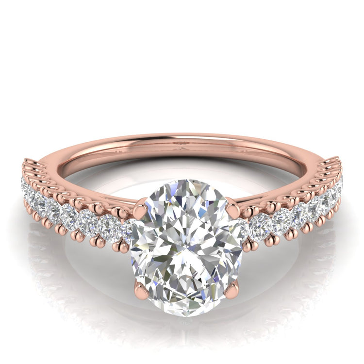 Floating Pave Oval Cut Lab Diamond Engagement Ring