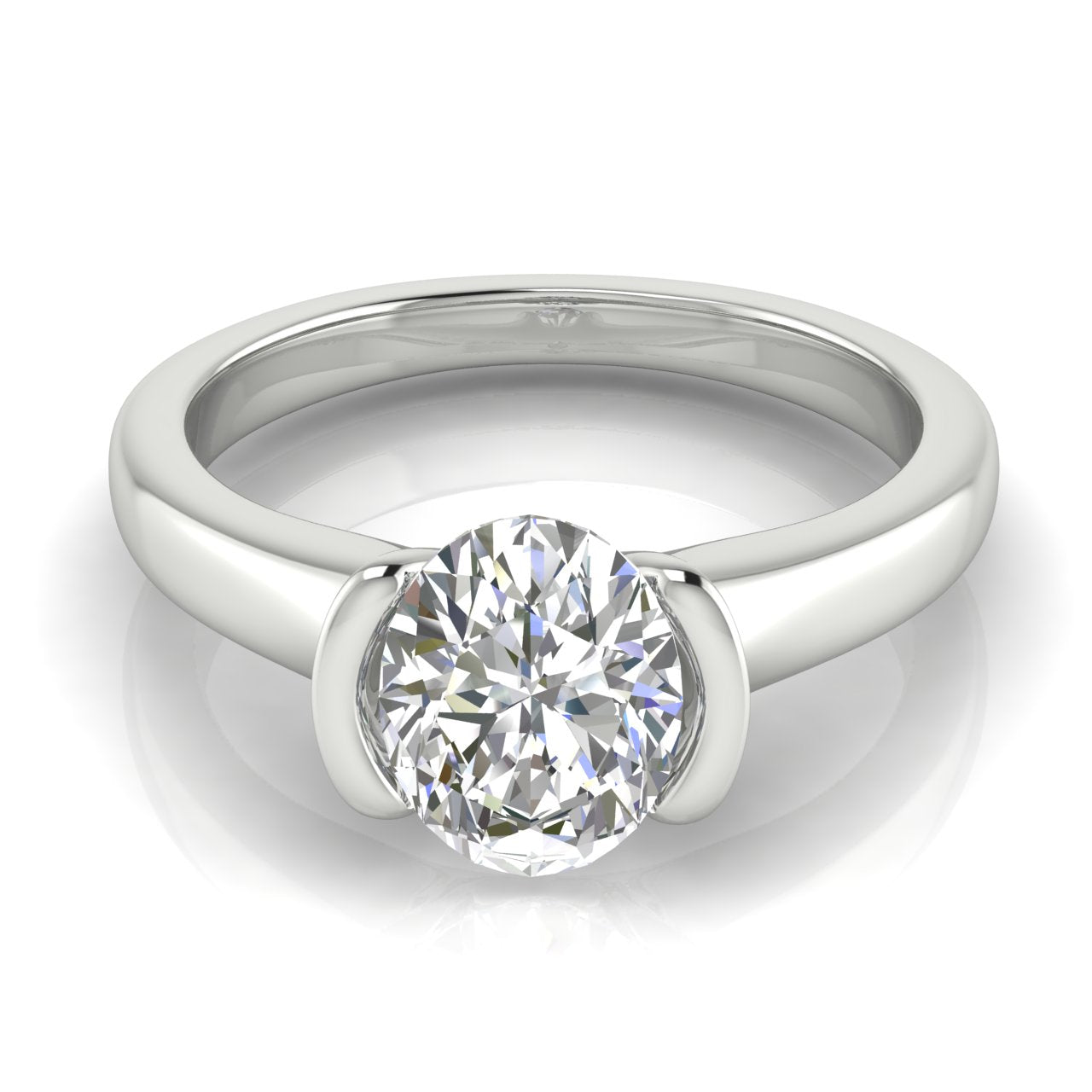 Half Bezel Oval Moissanite Engagement Ring