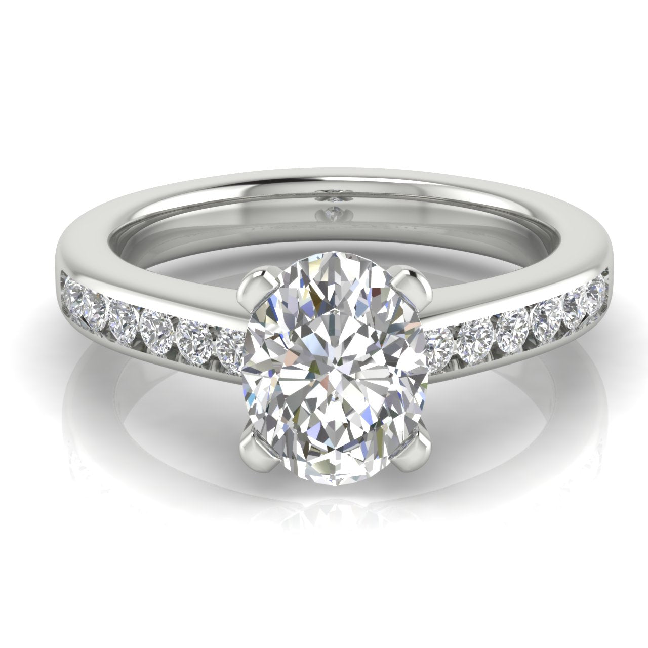 Round Channel Set Oval Moissanite Engagement Ring