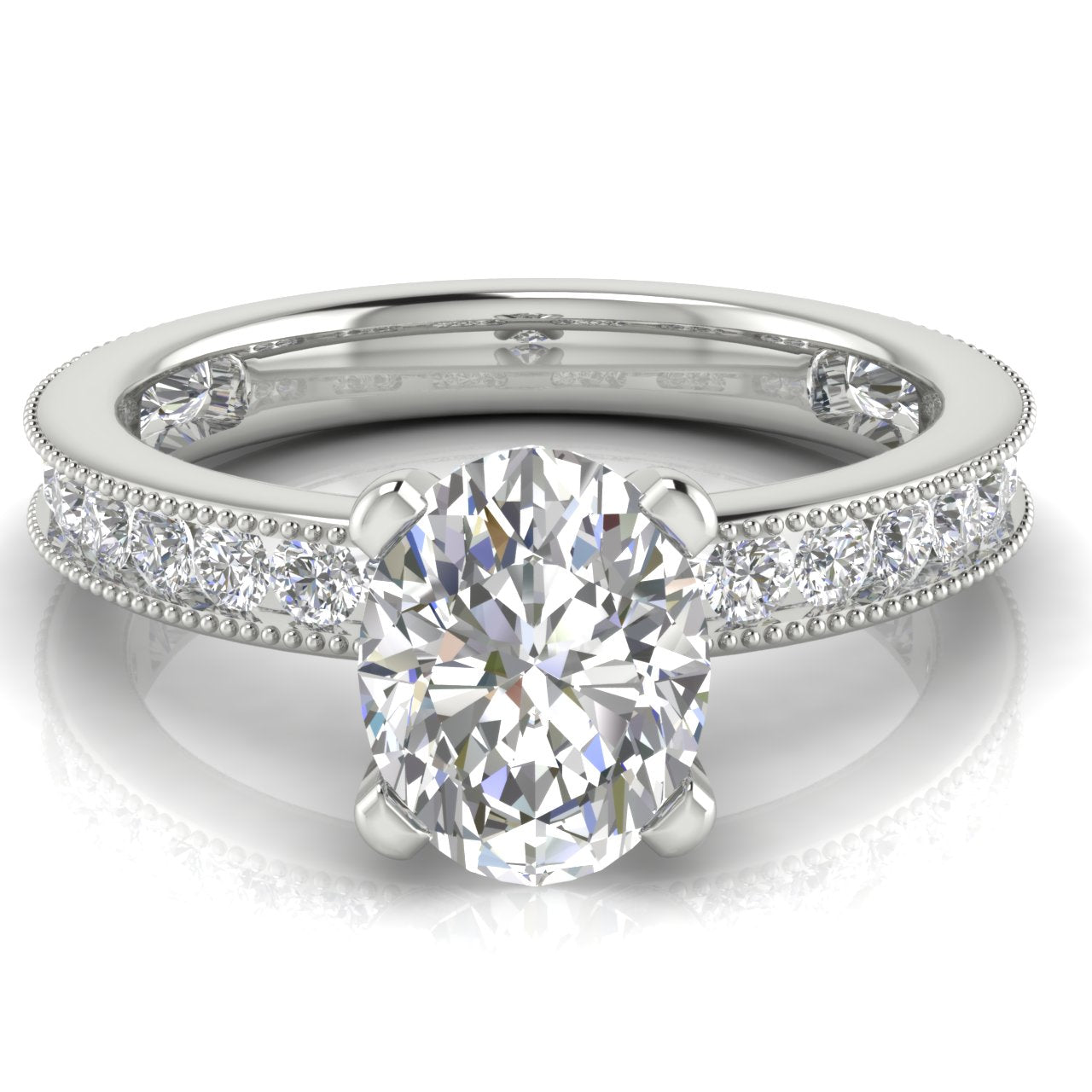 Channel Set Milgrain Oval Cut Lab Diamond Engagement Ring